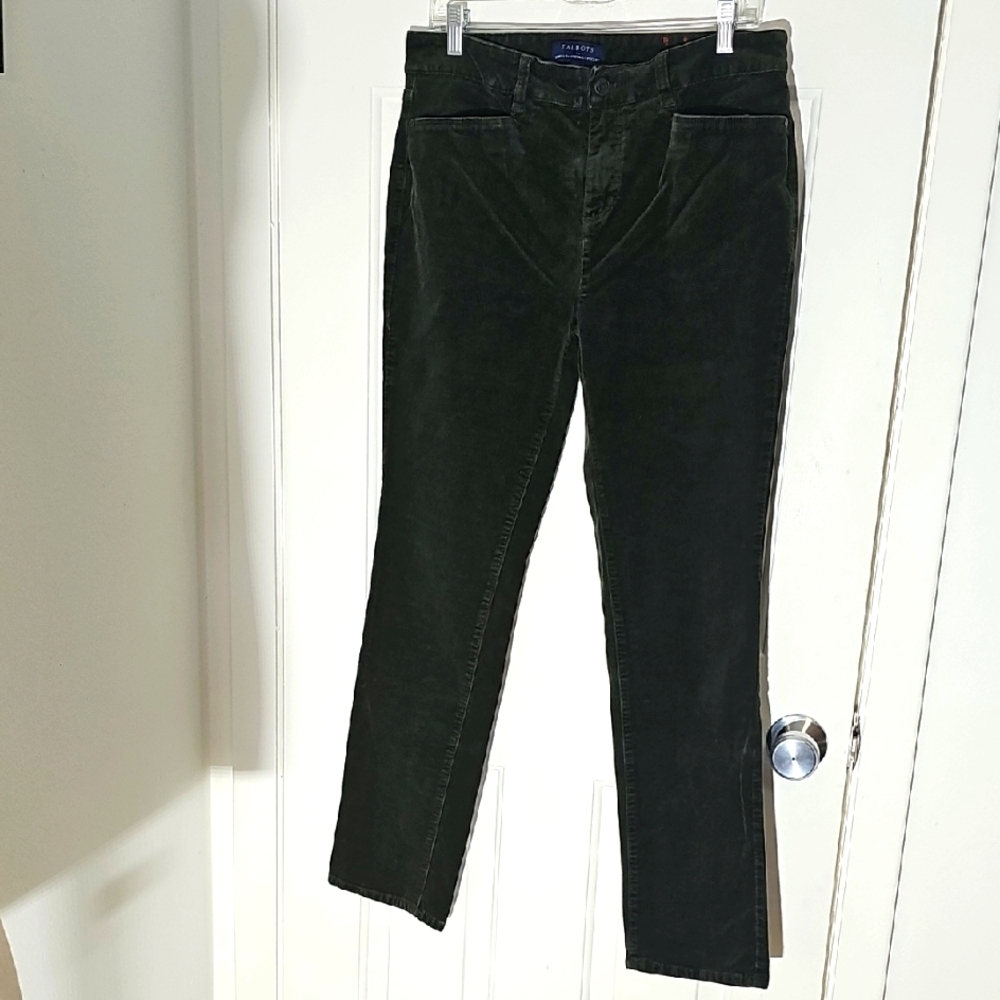 Dark Olive Green Corduroy Pants. By TALBOTS Straight Leg Size 8. Cotton